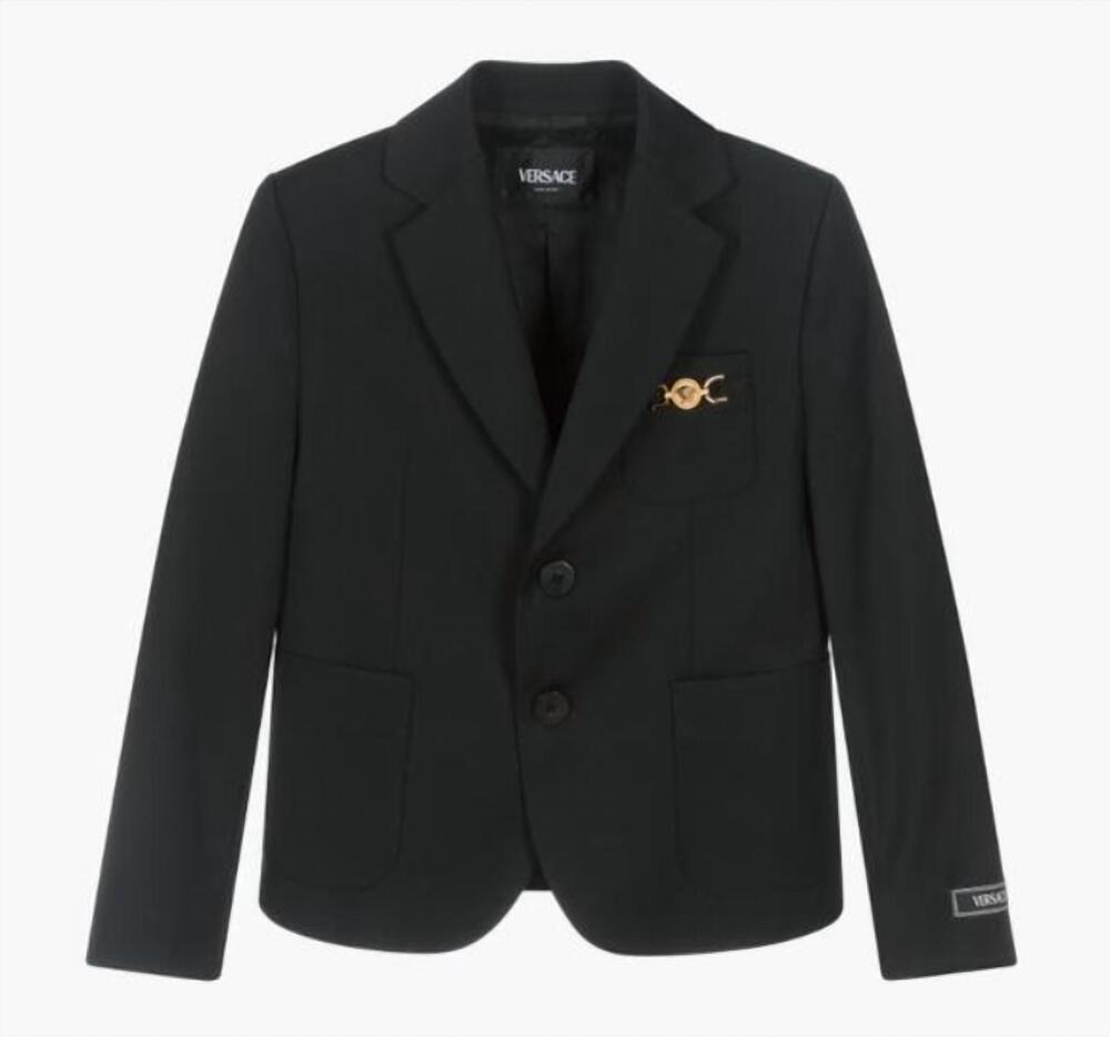 NEW VERSACE boys' wool heritage blazer in black/gold metal